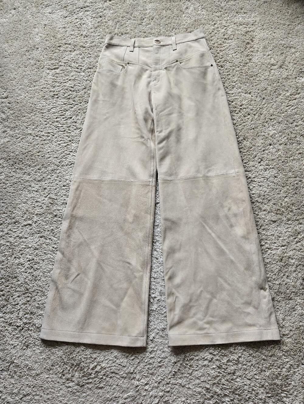 Huson Goat Suede Leather Pants Womens 27 Beige Wide Leg